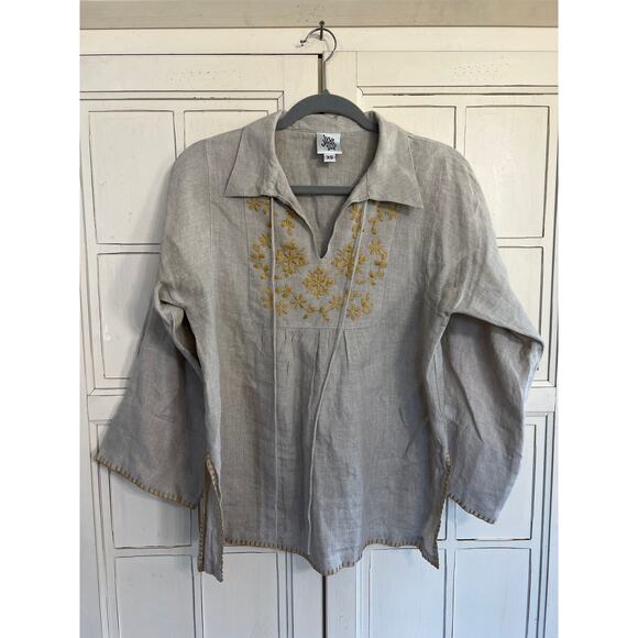 Ivy Jane size XS beige linen top with embroidery - Picture 1 of 5